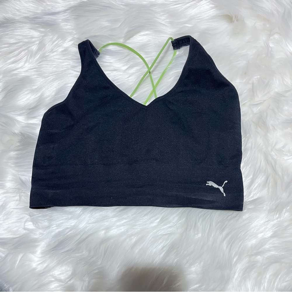 Puma black green ribbed sports bra size XL